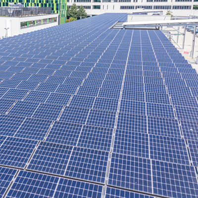 industrial building having a solar system on the roof- sustainability